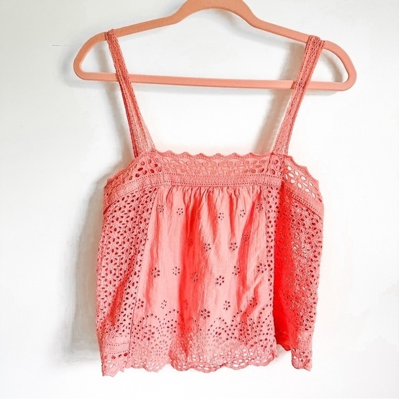 Coco + Jaimeson Pink Eyelet Embroidered Cropped Cami Top sz Small - Picture 1 of 10